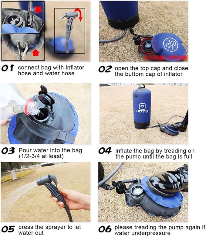 Foot Pump with 11L pvc Pressure Shower Lightweight Outdoor Inflatable Shower Pressure Shower Water Bag for Outdoor Beach Camping Hiking Bathing