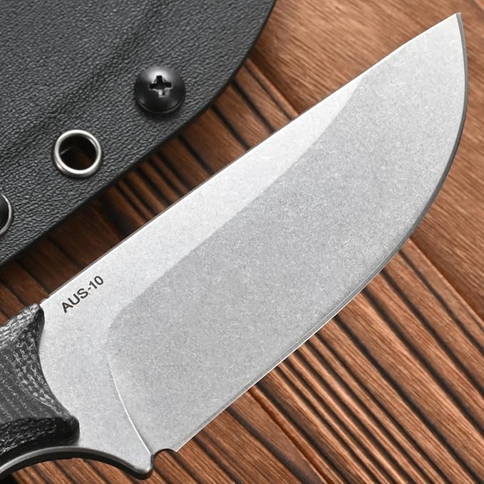FF103 Fixed Blade Knife AUS-10 Steel Blade Micarita Handle Full Tang Knife for Outdoor Camping Hunting Fishing Working(Black)