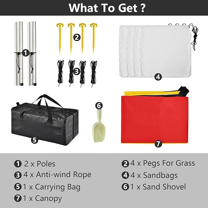 Flag Beach Tent &amp Canopy UPF50+ Easy Setup Shade Sun Shelter with Sandbags &amp Sand Shovel for Camping Picnics Backyard &amp Fishing