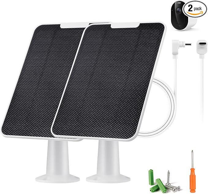 Solar Panel Charger Compatible with Arlo Pro 6/6 XL 6V 5W Solar Panel for Arlo Pro Security Camera 2K HDR (6th Gen 2025 Release) IP65 Weatherproof USB-C Plug 9.8ft Cable Secure Wall Mount 2 Pack