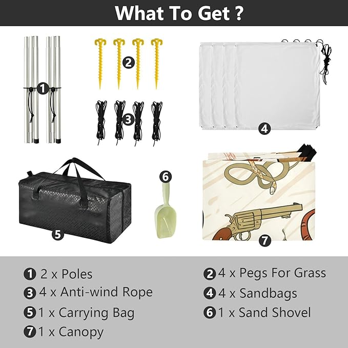 Beach Canopy with Windproof Ropes &amp Sandbags Beach Tent Sun Shade Sun Shelter for Camping Trips Fishing Backyard Fun or Picnics Cowboy Hat