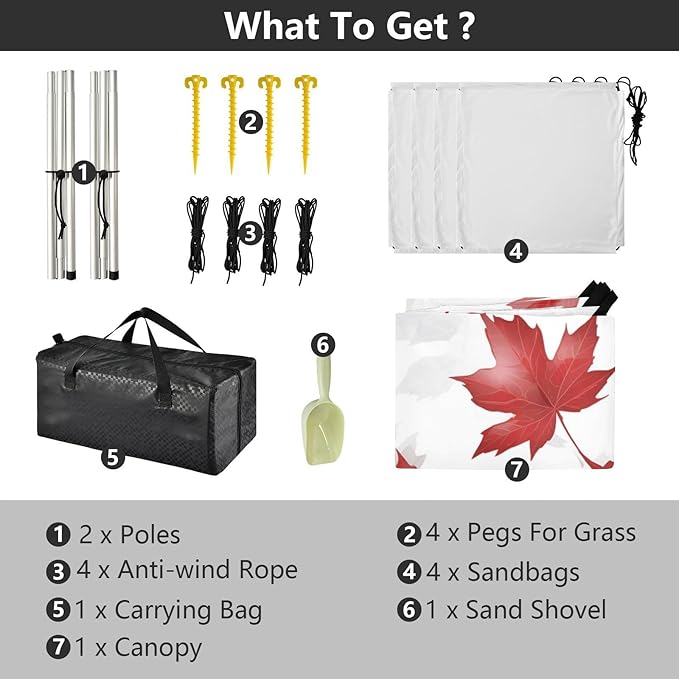 Canadian Red Maple Leaf Beach Cabana Tent UPF50+ Easy Setup Sun Shelter with Sand Pockets for Backyard and Camping