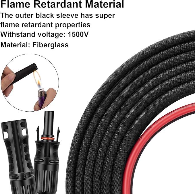 20FT 8AWG Solar Panel Extension Cable with Female &amp Male Connectors Solar Extension Cable for Solar Panels Charge Controllers and Solar Generators (20FT)