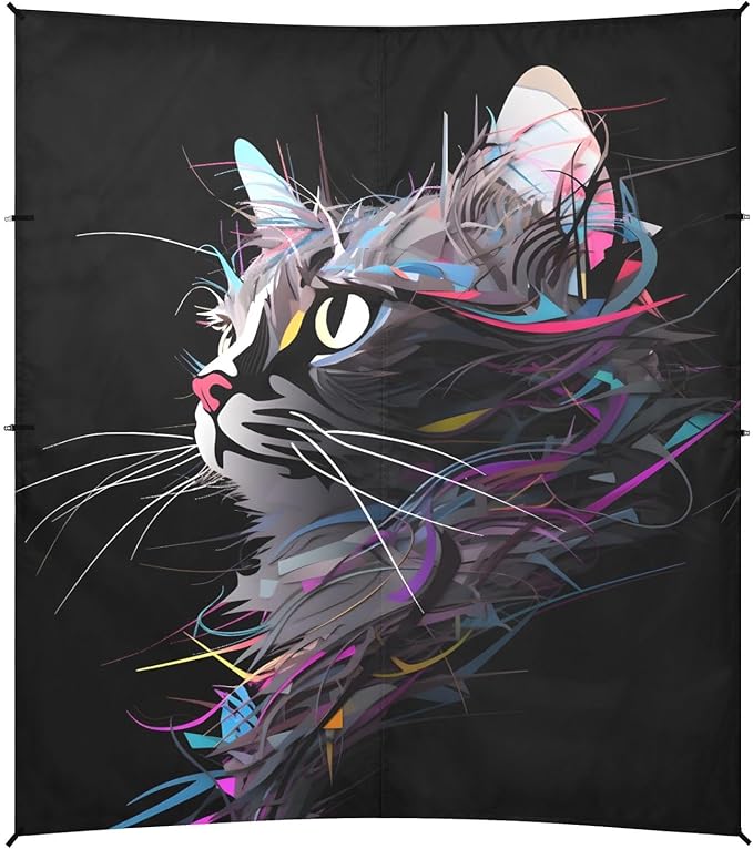 ALAZA Cat Art Painting Beach Tent Sun Shelter UPF50+ Protection Beach Shade Canopy w/ 4 Sandbags for Outdoor Camping Fishing Backyard Fun Picnic 10x9 ft