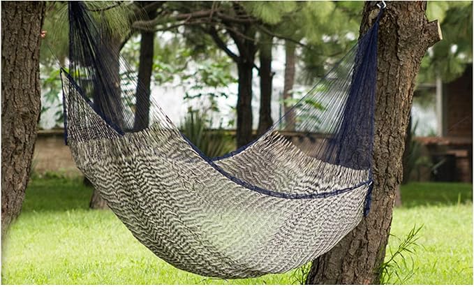 NOVICA Navy Blue Hand Woven Nylon Mayan 1 Person Rope Hammock 'Ocean Waves' (Single)