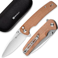 SENCUT Sachse Pocket Knife Folding Knife for EDC Brown Micarta Handle Satin 9Cr18MoV Blade Foldable Small Knife with Clip Button Lock Everyday Carry Knife for Men Women Indoor Outdoor Gift S21007-3