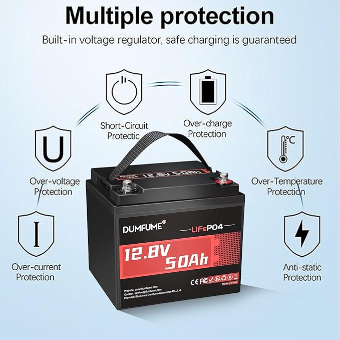 2 pack Dumfume 12V 50Ah LiFePO4 Lithium Battery Built-in 50A BMS 640Wh Energy with Low-Temp ProtectionIdeal for RVSolarHome Energy StorageOff-GridIndustrial Backup Power