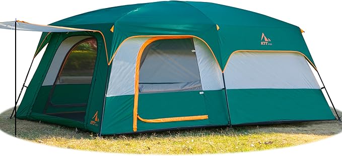 KTT Extra Large Tent 6-10-12-14 Person(A)Family Cabin Tents2 Rooms3 Doors and 3 Windows with MeshStraight WallWaterproofDouble LayerBig Tent for OutdoorPicnicCampingFamily Gathering