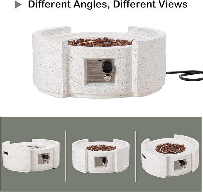 HOMPUS Round Propane Fire Pit Table w Free Lava Rocks &amp Rain Cover Terrazzo Colorful Pit Table for Patio Outside