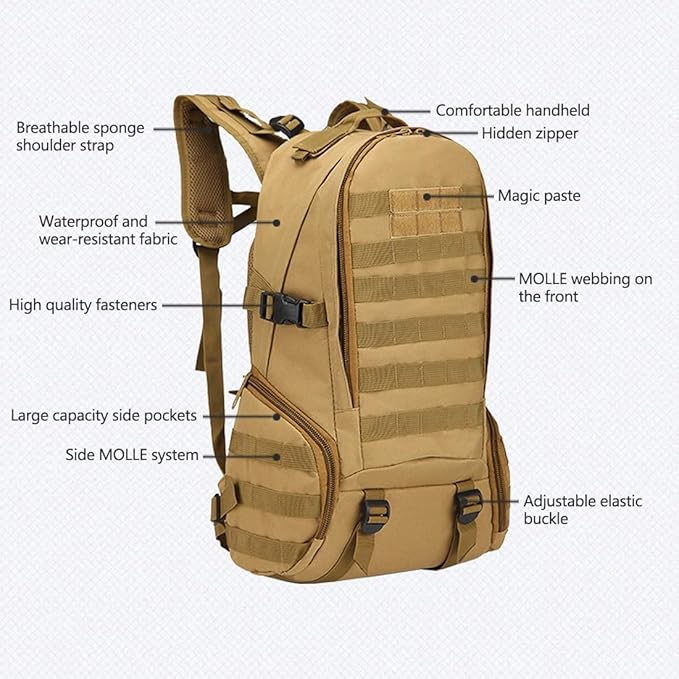 Tactical Backpack for Men Hiking Day Pack Molle Military Rucksack Waterproof 35L EDC Bag (Black)