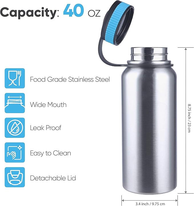 Canteen Stainless Steel Water Bottle with Nested Camping Cup and Lid for Bug Out Bag Bushcraft Gear Metal Canteen with a Wide Mouth Water Bottle and Mess Kit