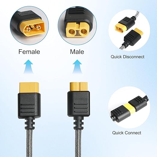 XT60 Extension Cable for ECOFLOW Delta River 3 2 Plus Pro Mini BLUETTI Anker SOLIX Series Portable Power Station Solar Generator RC Battery XT60 Female to Male Connector 10FT 3M 16AWG Nylon Wire Cord