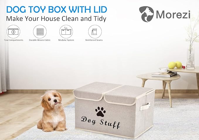 Dog toy box with lid dog storage organizer perfect basket for dog toys living room playroom closet home organization and storage - Beige