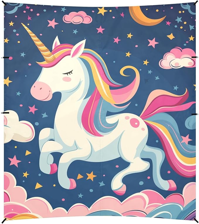 ALAZA Cute Unicorn Colorful Night Sky Rainbow Stars Clouds Beach Tent Sun Shelter Portable Canopy Sunshade for Outdoor Camping Picnics Backyard Fun 10x9 ft