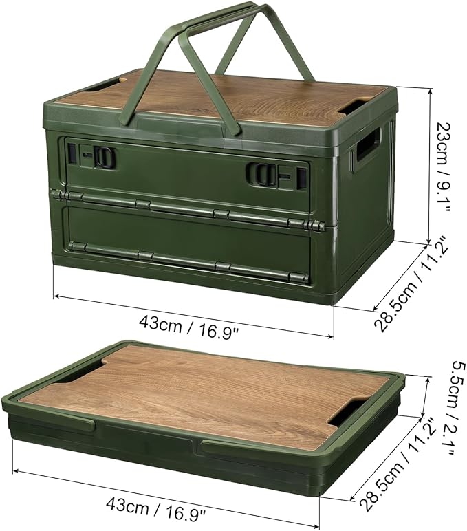 PATIKIL Collapsible Storage Bins with Lids and Handle 1 Pcs 30L 8Gal Plastic Camping Storage Box Stackable Side Opening Organizer Basket for Car Rv Office Home Green