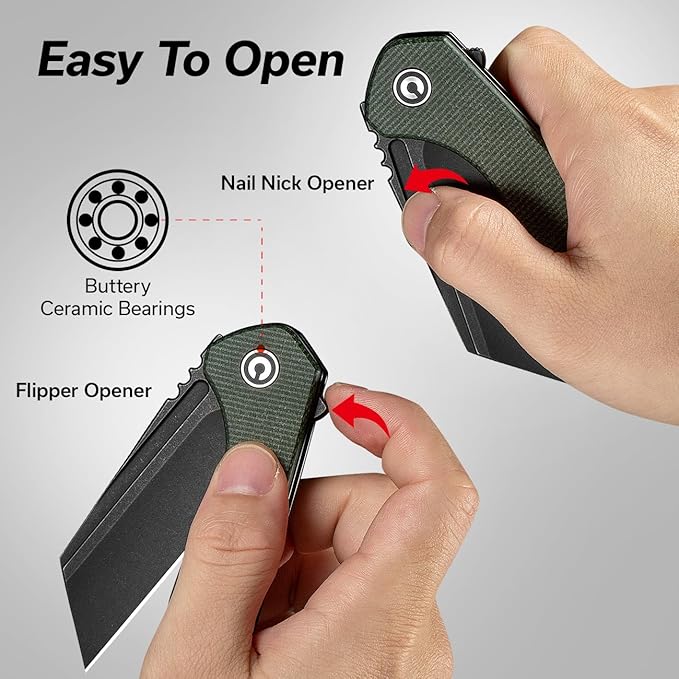 CIVIVI Pocket Knife for Men ExOne Folding Knife with Flipper 2.94 Nitro-V Reverse Tanto Blade Micarta Handle for Perfect EDC Gift C23036-3
