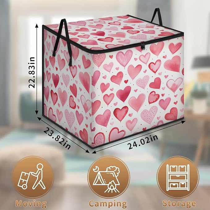 XL Large Clothes Storage with Lid Handle Valentine's Day Large Thick Clothes Blanket Storage Containers for Organizing Bedroom Closet Comforter