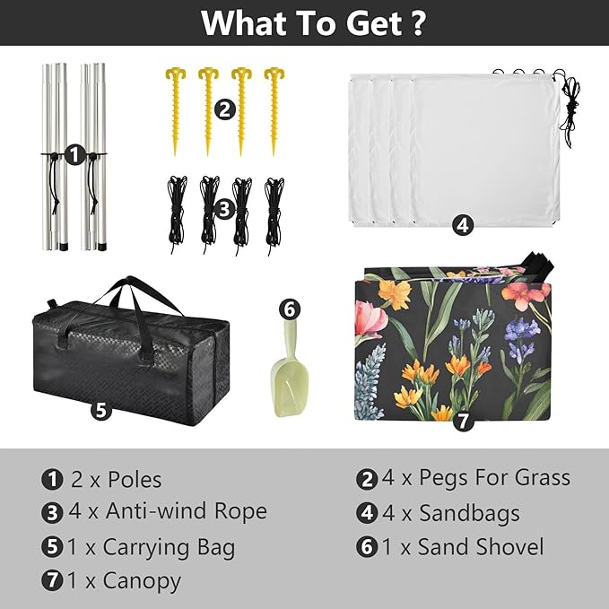 Retro Flowers Beach Tent UPF50+ Protection Easy Setup Portable Sun Shelter Includes Sand Shovel Sandbags Stability Poles for Camping Trips Fishing Backyard Fun or Picnics