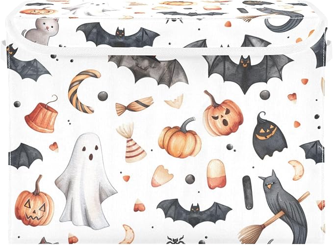 Halloween Baskets Collapsible Storage Bins with Lids Bats Pumpkins Halloween Storage Boxes Clothes Baskets for Organizing