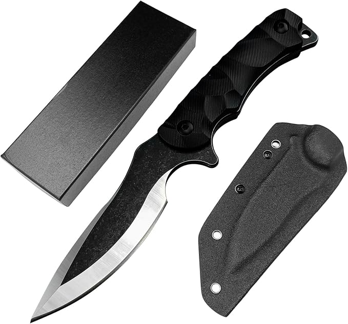 9.4 Outdoor Full Tang Fixed Blade Knife with Kydex Sheath 3.77 8Cr13mov Steel Blade G10 Handle Utility EDC Knife for Camping Hiking Fishing Survival Gift