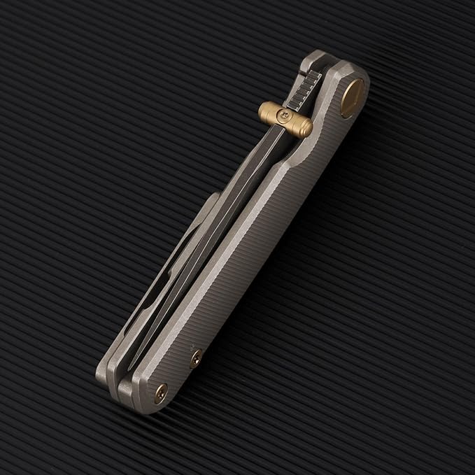 Folding Pocket Knife 2.95 Elmax Blade EDC Knife with Titanium Handle and Frame Lock Small Pocket Knife with Clip for Men Sharp Camping Hiking Hunting Survival Knives (Gold)