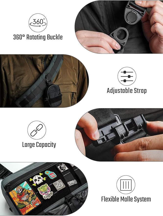 TACTICAL_GEEK Crossbody Shoulder Bag Multipurpose Daypack Chest Backpack Casual Sling Bag for Men &amp Women (L3C-Grey)