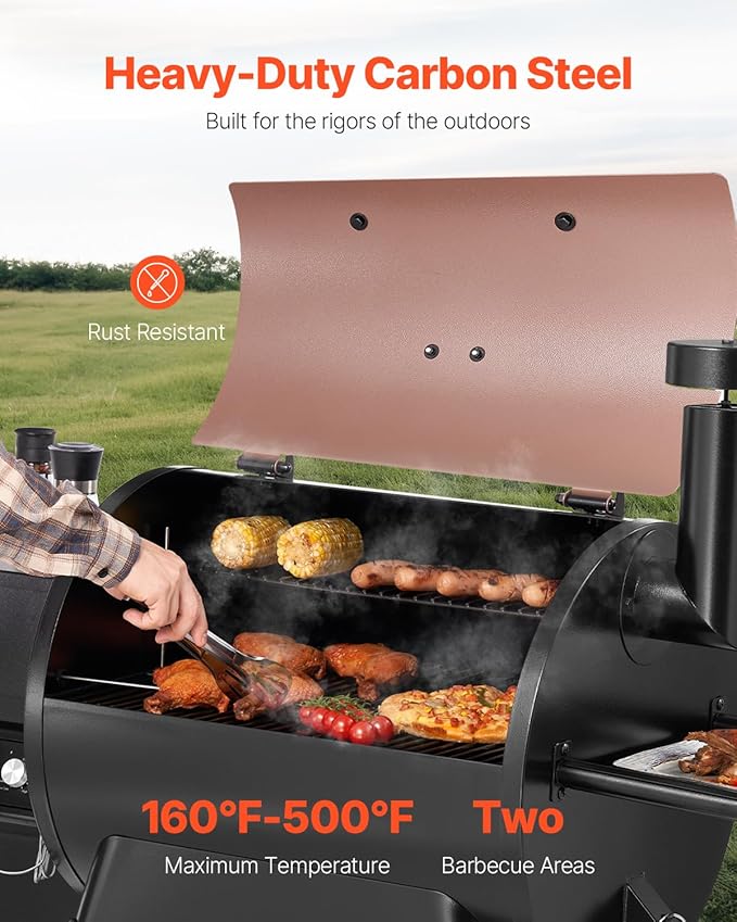 VEVOR Wood Pellet Grill Smoker 8 in 1 BBQ Grills for Outdoor Cooking 575 Square Inches Cook Area Electric Grill and Smoker with LCD Screen Controller Meat Probe 500°F Max Temperature Black