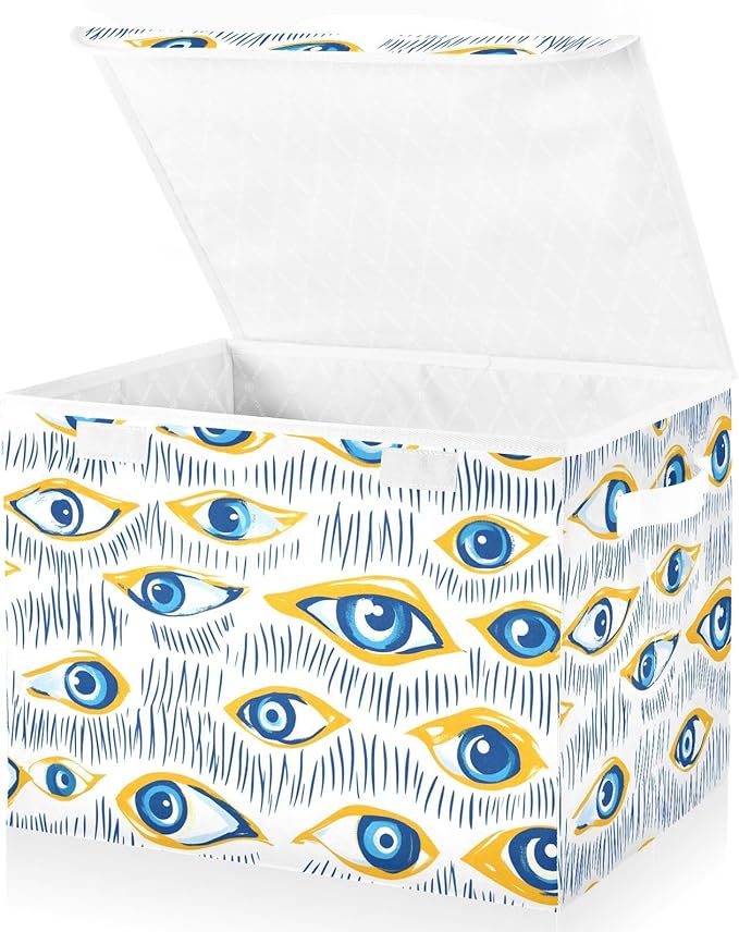AIXIWAWA Lidded Storage Cube (Eyes Pattern) Fabric Foldable Closet Bins with Flip Lid and Handles Organizer Basket Container 16.5 x 12.6 x 11.8 IN