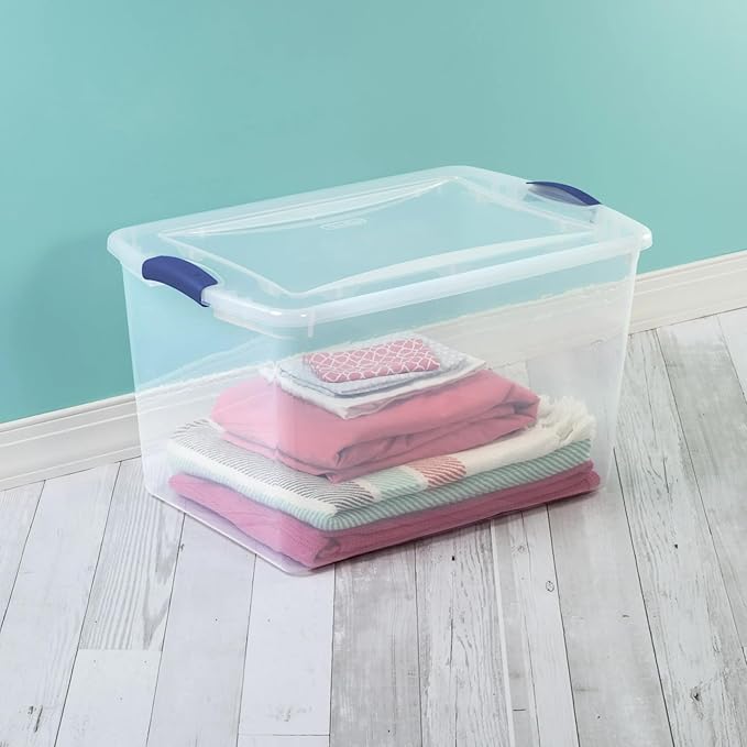 4-Pack 66 Quart Clear Storage Bins with Latching Lids - Sturdy Stackable Organizing Containers for Home Garage &amp Basement - Practical Latch Boxes for Clothes Bedding &amp Seasonal Items