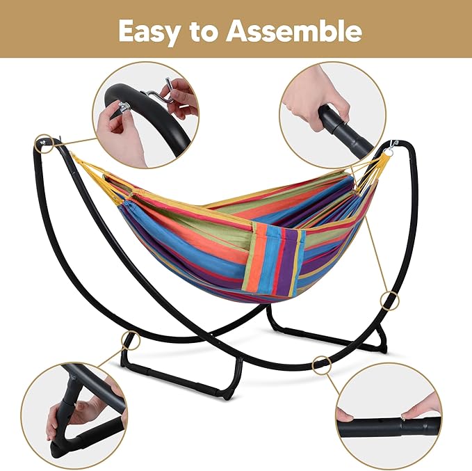 SUNCREAT Portable Space Saving Hammock with Stand Two Person Hammock with Stand Included Patent Pending Rainbow