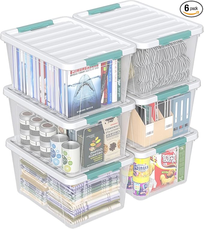 35 Quart Plastic Clear Bins with Lids Plastic Storage Boxes 6 Packs