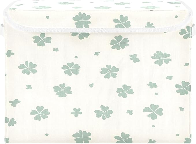 Christmas Storage Baskets with Lids Shamrocks Collapsible Bins Stackable Fabric Linen Baskets Closet Organizer Container 16.5x12.6x11.8