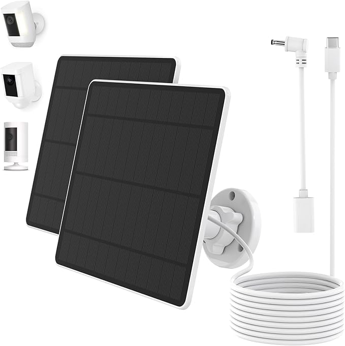 Solar Panel for Ring Camera 2 Pack Solar Panel Charger Compatible with Ring Stick Up Cam/Pro Spotlight Cam Plus/Pro Waterproof IP65 10FT Cable 5W 6V High Efficiency Fast Charging(New Generation)