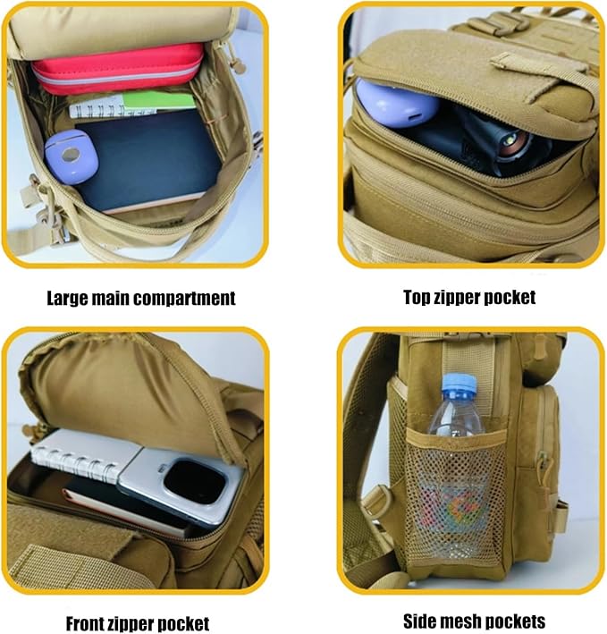10L Tactical Sling Bag Backpack Ventilated Molle Assault Pack Waterproof Tactical Chest Bag Crossbody Single Shoulder Bag