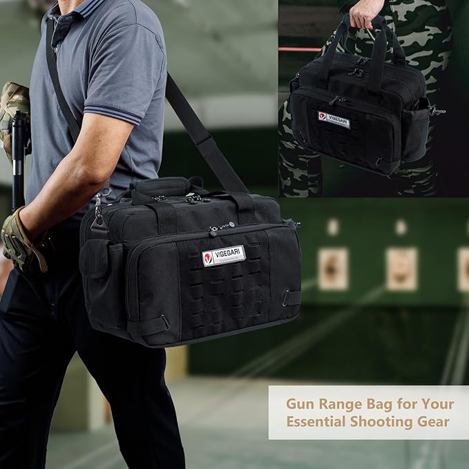 Tactical Pistol Range Bag for 3 Handguns Gun Range Bag with 6 Magazine Slots Lockable Zippers Ammo Storage MOLLE Handgun Case for Shooting Range Accessories