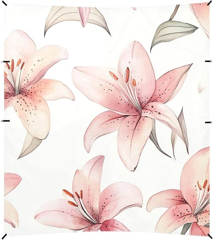 ALAZA Cute Chic Lily Pink Floral Flower Beach Tent Sun Shelter Portable Canopy Sunshade for Outdoor Camping Picnics Backyard Fun 10x9 ft