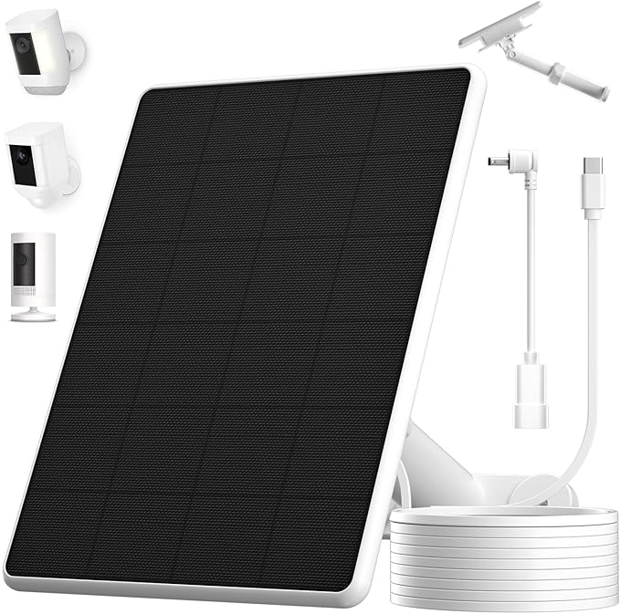 6W Solar Panel for Ring Spotlight Cam Battery &amp Stick Up Cam Battery High-Efficiency Solar Charger with 360° Adjustable Retractable Bracket &amp 10ft Cable