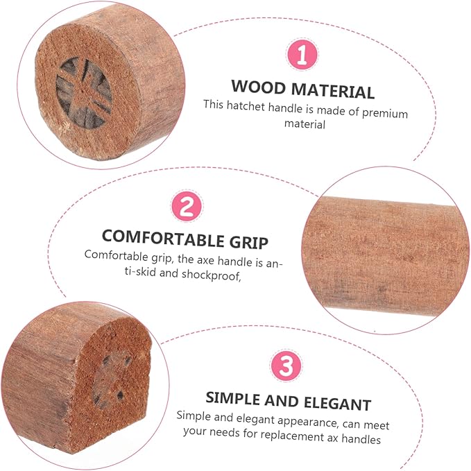 2pcs Wooden Axe Handle Replacement for Camping Woodworking Ax Handle Comfortable Grip Sturdy