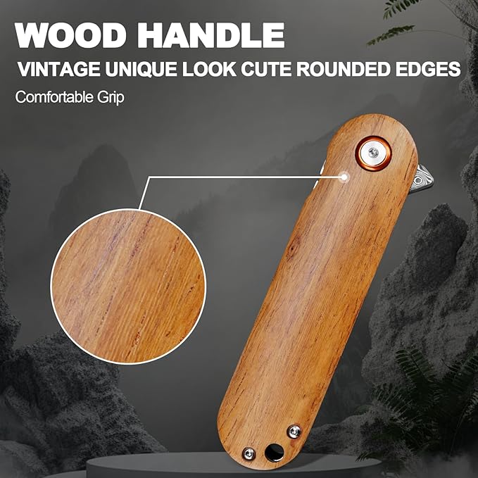 Zingbee Damascus Pocket Knife 2.95 Damascus Steel Blade Pocket Knives &amp Folding Knives Wooden Handles EDC Knife for Women Men