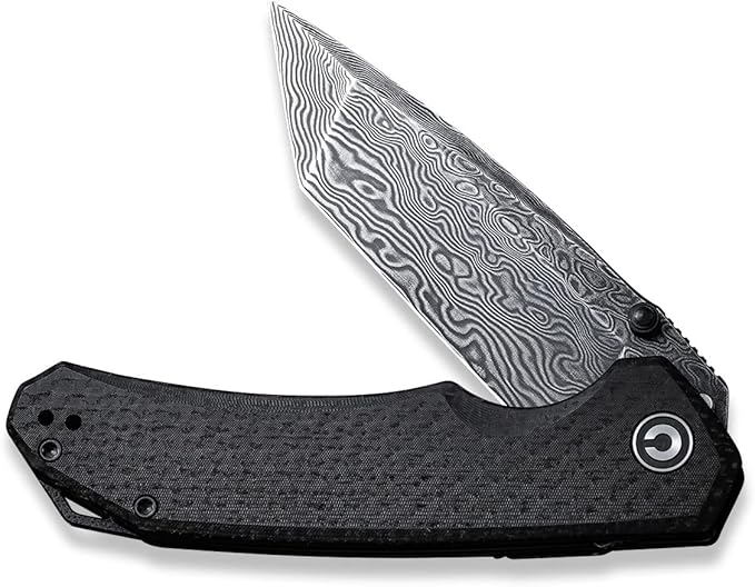 CIVIVI Brazen Pocket Knife3.5-Inch Tanto Damascus Folding Knife Micarta Outdoor Camping Hiking Knife with Thumb Studs and Flipper OpenerUnique Tool Gift for EDC Men Women C2023DS-1
