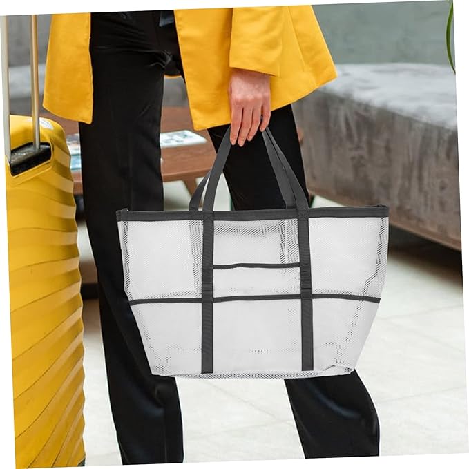 Housoutil 2pcs Portable Beach Toiletry for Toy with Organizers Use Multifunctional Mesh Bag Handle Basket Whitex2pcs 59x36cmx2pcs