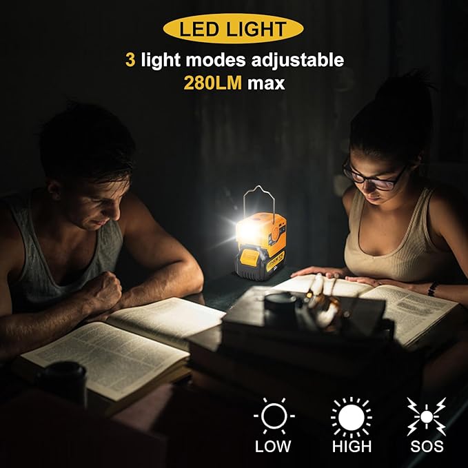 DC 20V to AC 110V Power Inverter Compatible with Dewalt 20V Max Battery 200W Portable Modified Sine Wave Power Inverter Converter with LED Light USB and Type-C Port(No Battery)