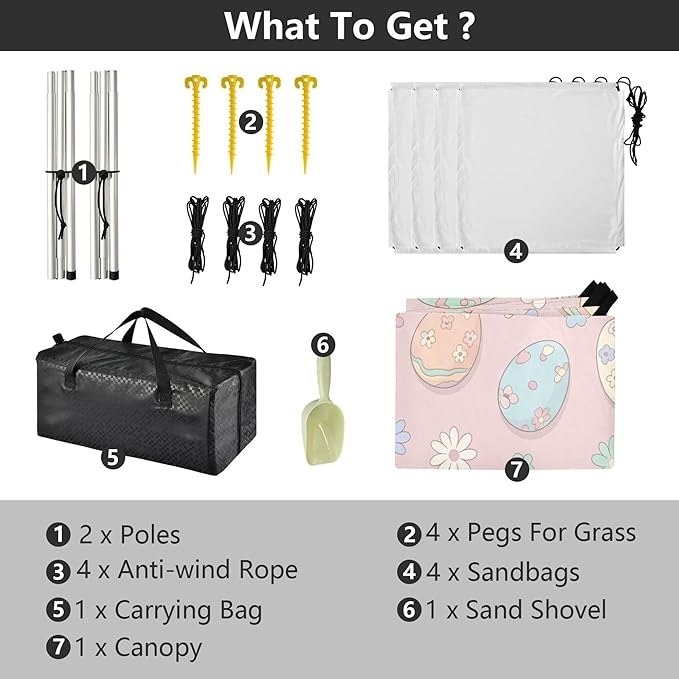 Easter Egg Beach Canopy Sun Shelter with Sandbags &amp Sand Shovel &amp Windproof Ropes - Portable 110x126 Beach Shade Beach Tent for Camping Picnics