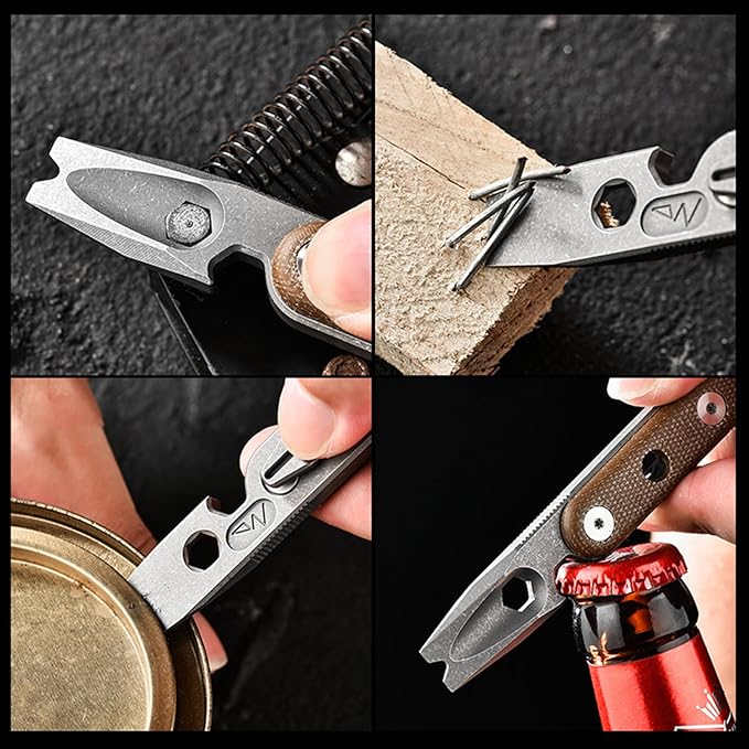 Hamans Pry Bar Multi Tool Titanium with Pocket Clip Multi Functions Bottle Opener Wrench Nail Puller 4.72“