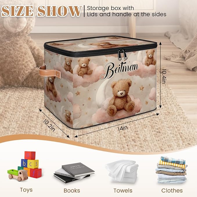Storage-Bins with Lids Personalized Closet-Storage-Bins Under-Bed Stackable-Cubes-Box for Home Bedroom Bear Pink