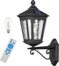 Solar LED Wall Light Outdoor with Remote Control 22'' Front Door Sconce Dusk to Dawn 3 Lighting Modes Solar Exterior Wall Lantern Outside Lights for Patio Doorway Porch Walkway Black