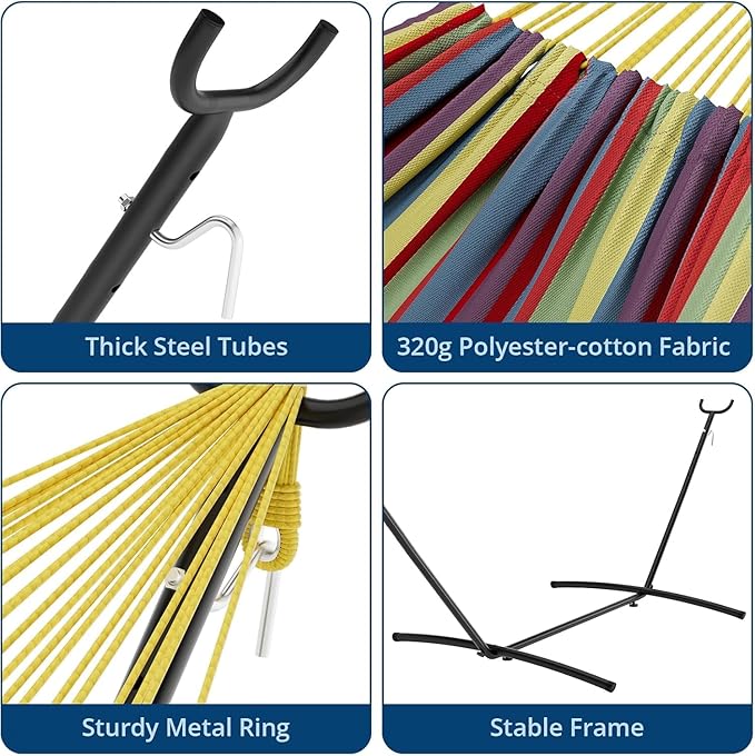 TrailBlaze Double Hammock with Stand Heavy Duty Portable Steel Hammock Set for Outdoor and Indoor Use 500lb Capacity Includes Carrying Bag Space Saving DesignQuick Assembly