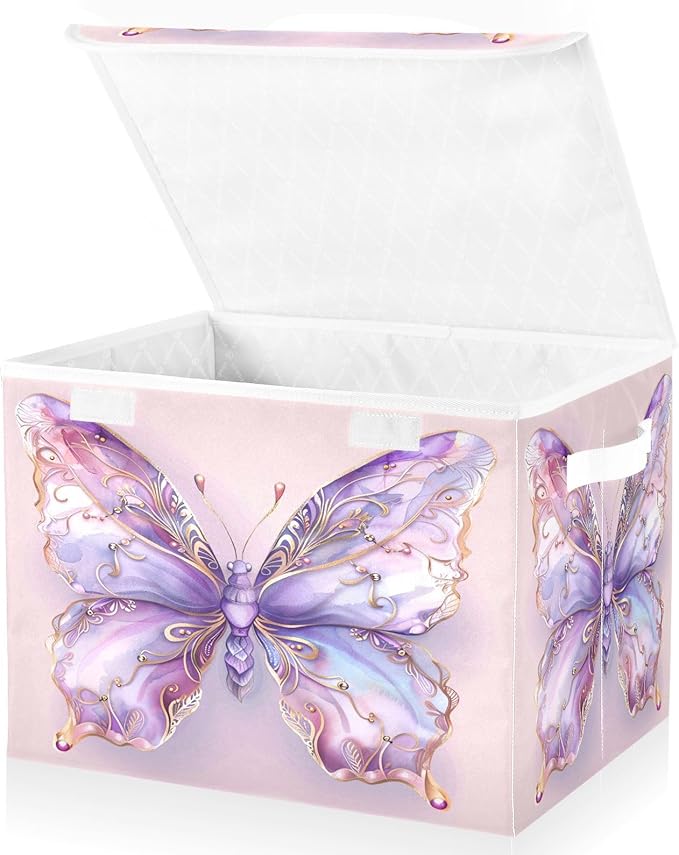 MNSRUU Containers Baskets with Lids Magical Butterfly Foldable Storage Bins Organizer with Lid Collapsible Storage Boxes for Home Bedroom Closet Office