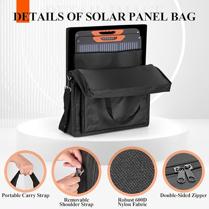 Solar Panel Carrying Case - Heavy Duty Padded Storage Bag for Jackery SolarSaga 100W Waterproof Travel Case compatible with Zoupw 100w 110wwith Pockets for Cables Accessories