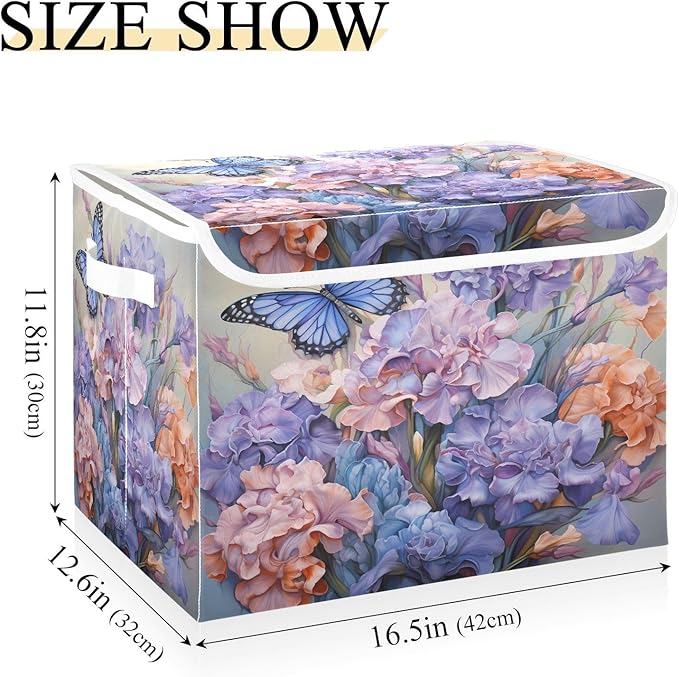 MNSRUU Containers Baskets with Lids Floral Butterfly Foldable Storage Bins Organizer with Lid Collapsible Storage Boxes for Home Bedroom Closet Office